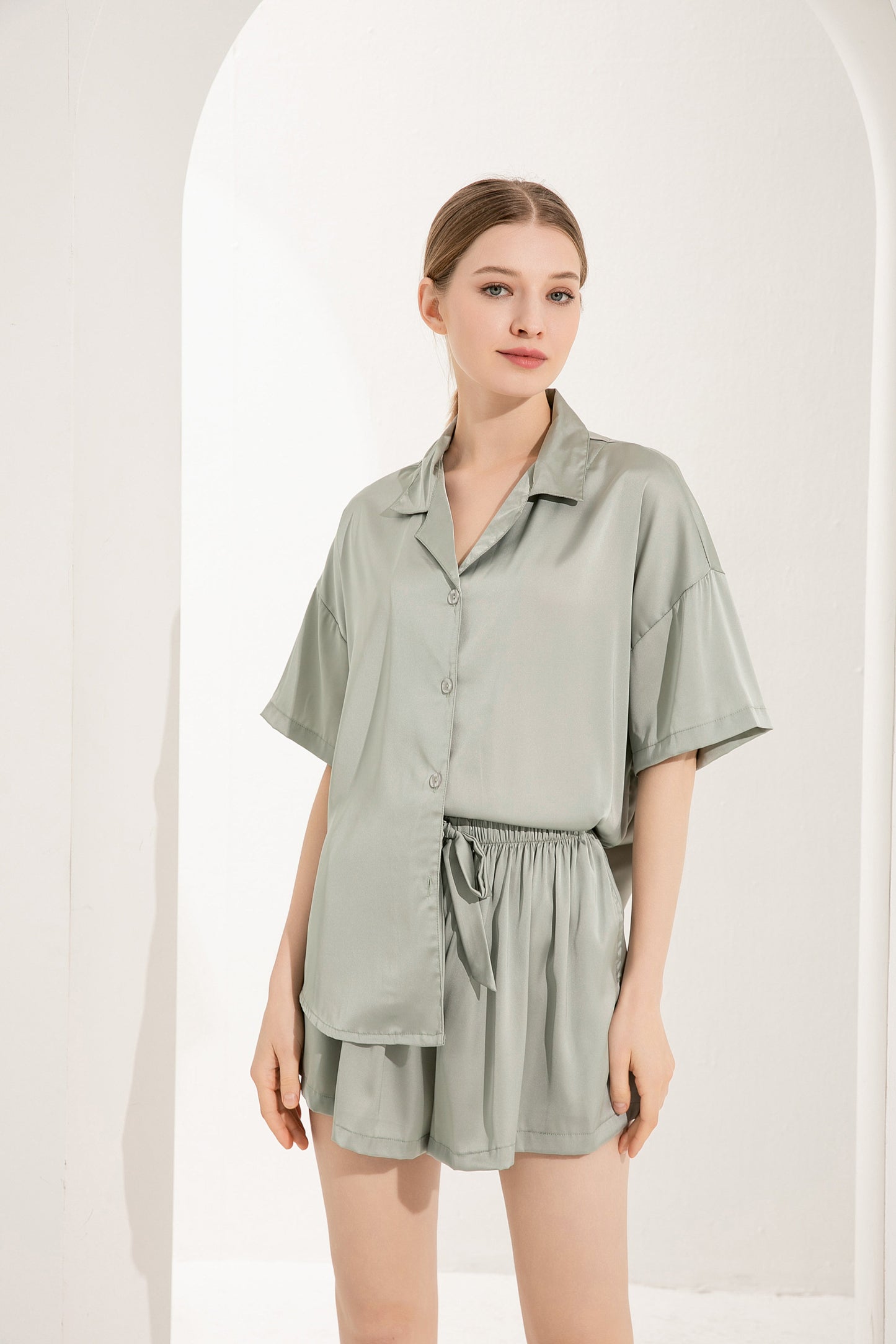 Script Relaxed Fit Satin Pyjamas