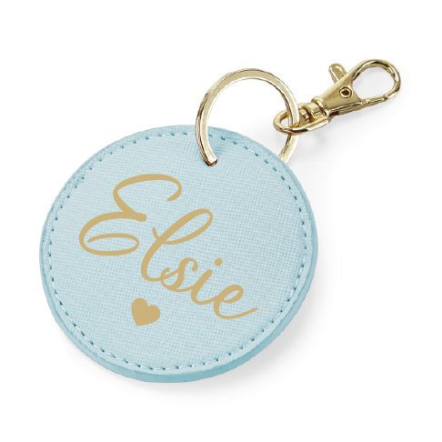 Script Heart Name Round Key Ring